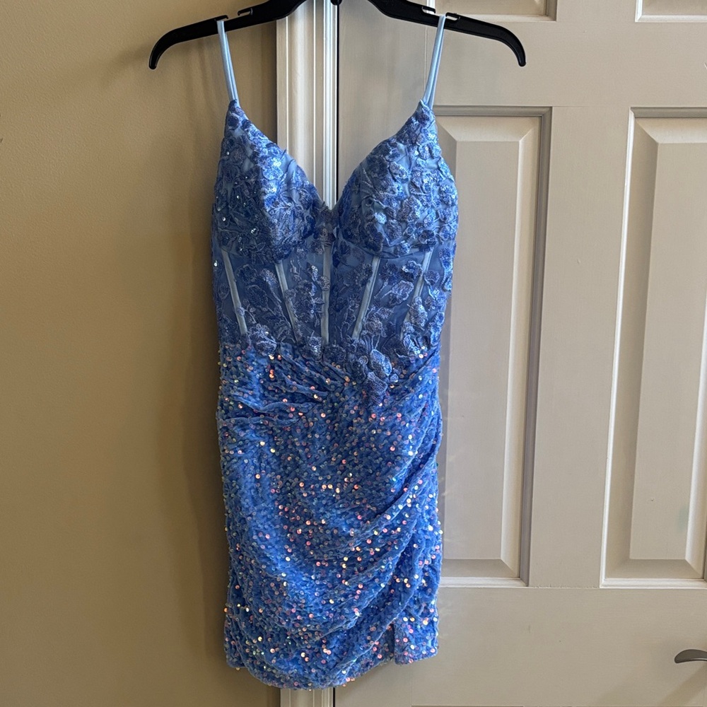 Blue Sequin Mini Dress